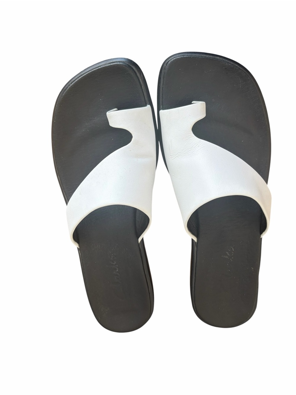 Clarks Black and White Leather Toe-Loop Sandals